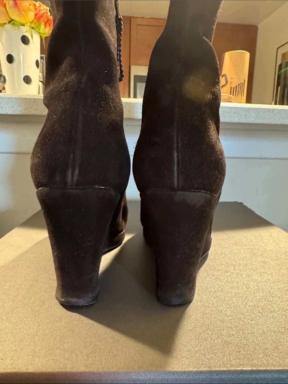 Prada Dark Brown Suede Wedge Booties